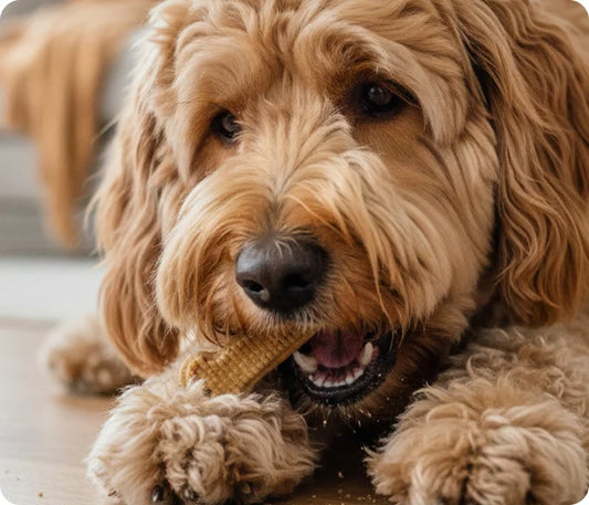 Dog and owner bonding during daily Arterra longevity protocol routine for canine healthspan.