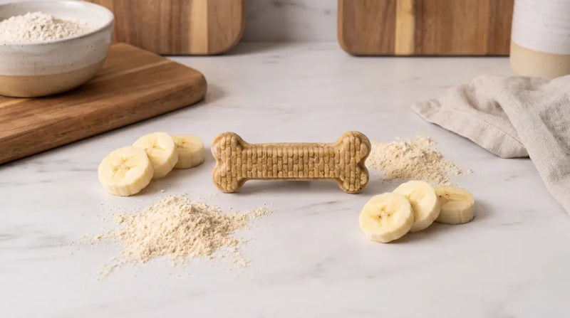 Natural ingredients like banana and wholesome components used in science-backed Arterra dog dental chews.